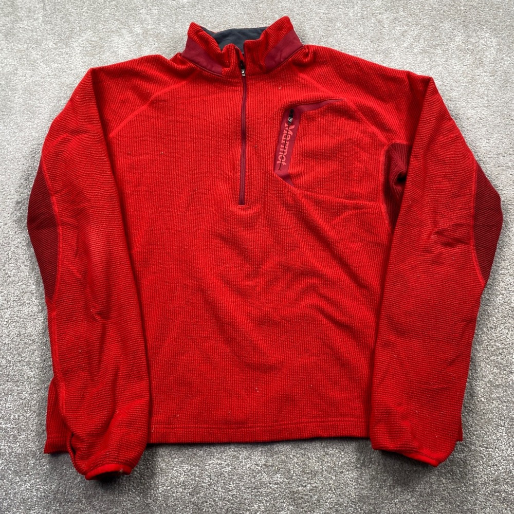 Marmot Fleece Pullover Mens XL Red Half Zip Grid Texture A83310